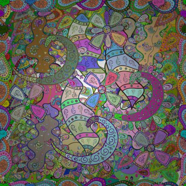 Tasarım ambalajı ve hediye kağıdı, tebrik kartları, afiş ve poster tasarımı. Varicoloneutral, mavi ve yeşil vektör kusursuz illüstrasyon.