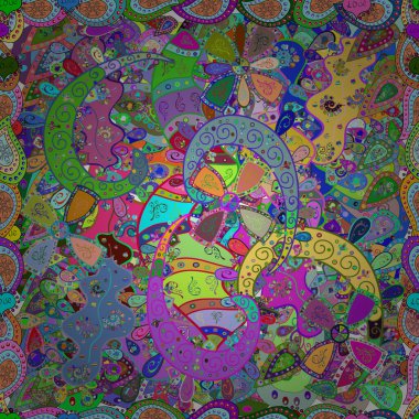 İllüzyon. Mavi, yeşil ve mor renkli karalamalar. Vektör dokusu. Kusursuz desen Güzel kumaş arkaplan.