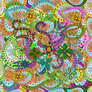 Tasarım ambalajı ve hediye kağıdı, tebrik kartları, afiş ve poster tasarımı. Vektör. Turuncu karalamalar, mavi ve yeşil renkler. Yazdır. Modaya uygun kumaş deseni.