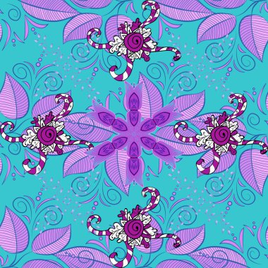 Tertemiz. Yapraklar. Vektör çizimi. Manifold yaprakları pembe, mavi ve mor renklerde.