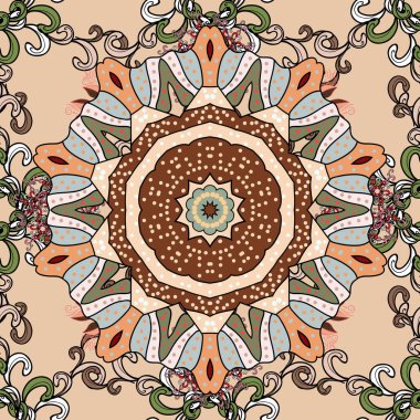 Renkli mandala. Tatil için süs davetiyesi. Vektör deseni. Tasarımlar için harika bir arkaplan. Soyut lüks dekoratif parlak doku.