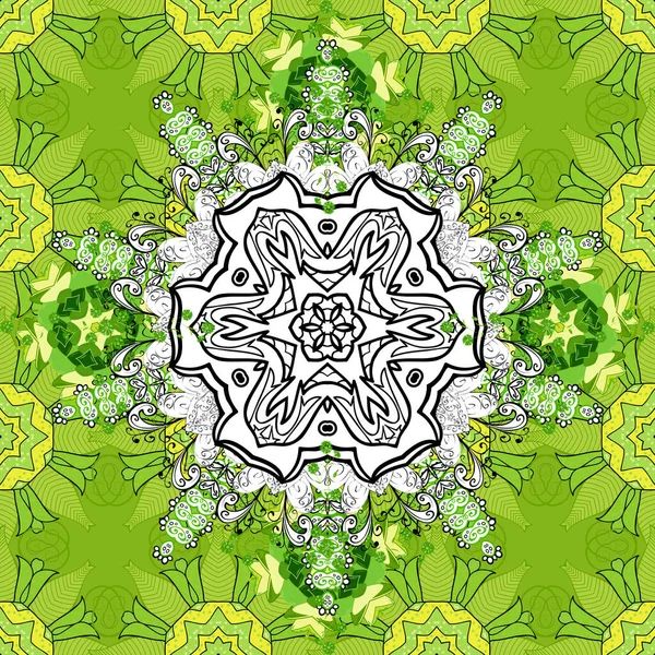 Кольоровий Логотип Мандали Чорному Білому Зеленому Кольорах Священний Геометричний Векторний — стоковий вектор