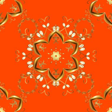 Vektör. Duvar kağıtları ve ambalaj için güzel bir desen. Rococo tarzında zarif, zarif bir süs. Barok tarzında kusursuz desen. Kahverengi ve turuncu renkte desenler. Eski renkli desenler