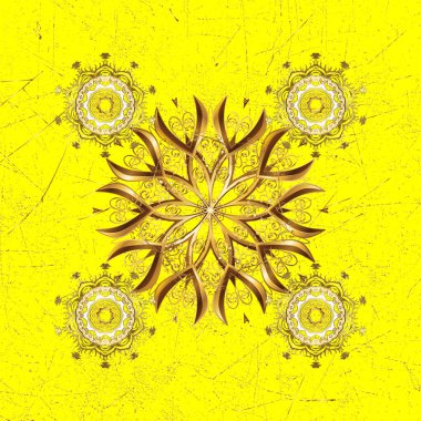 Geleneksel vektör ve altın desen. Kahverengi ve sarı renkler üzerinde klasik oryantal desen. Damask pürüzsüz süsü.