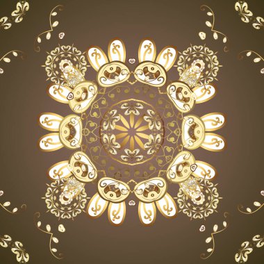 Arabesk ile klasik model. Kahverengi, beyaz ve bej renkli süslemeler üzerine geleneksel bir klasik. Kusursuz. Arabesk ve çiçek elementli doğu vektör deseni.