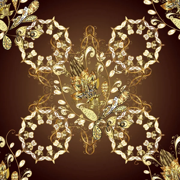 Doku Arka Planında Altın Çizim Barok Tarzında Altın Çiçekli Süs — Stok Vektör