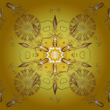 Gösterişli süs bahçesi. Çizim, karalama, karalama. Vektör çizimi. Çiçeksiz arka plan. Sonsuz. Çiçek deseni. Bej, sarı ve kahverengi renkli çizimler.