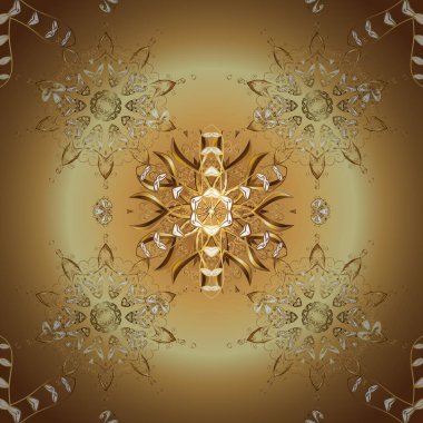 Kahverengi ve bej renklerde altın elementler. Kusursuz vektör arkaplanı. Çiçek deseni. Şık bir grafik desen. Duvar kâğıdı barok, İspanyol kumaşı.