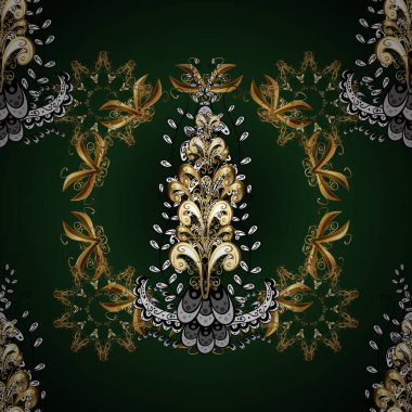 Altın elementlerle mavi ve gri renklerde altın desen. Vector vintage barok çiçeksiz altın desenli. Lüks, kraliyet ve Viktorya dönemi konsepti. Süsleme.