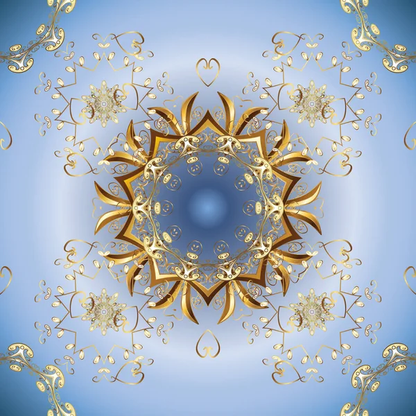 Goldenes Muster Auf Blauen Und Neutralen Farben Mit Goldenen Elementen — Stockvektor