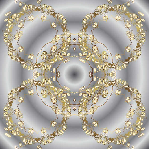 Цветочный Узор Векторный Фон Золотые Элементы Серых Нейтральных Цветах Стильный — стоковый вектор