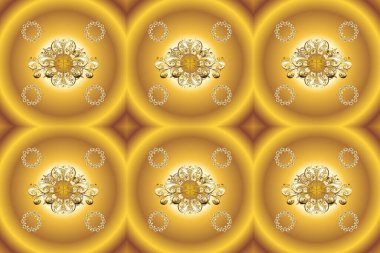 Tasarım, kına, Mehndi ve dövme için kusursuz vintage elementler. Raster illüstrasyonu. Etnik doğu tarzında dekoratif desen. Kahverengi ve sarı renklerdeki desenler.