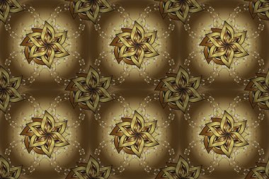 Lüks, kraliyet ve Viktorya dönemi konsepti. Kahverengi ve bej renklerde altın element. Süslü raster dekorasyonu. Kahverengi ve bej üzerine altın rengi klasik barok çiçek desenleri..