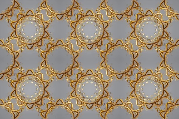Raster golden pattern. Oriental style arabesques golden pattern on a brown and gray colors with golden elements. Seamless textured curls.