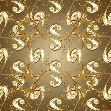 Doğu tarzı arabesk. Tarafsız, bej ve kahverengi renklerde altın elementler. Kusursuz altın desenli bukleler. Vektör çizimi. Vektör altın desen.