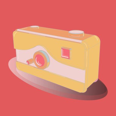 Bej, pembe ve nötr renklerde bir iz sürücü. Vektör çizimi. Web sitesi tasarımınız için kamera sembolü, logo, uygulama, UI. Moda 3B biçiminde kamera arkaplanda izole.