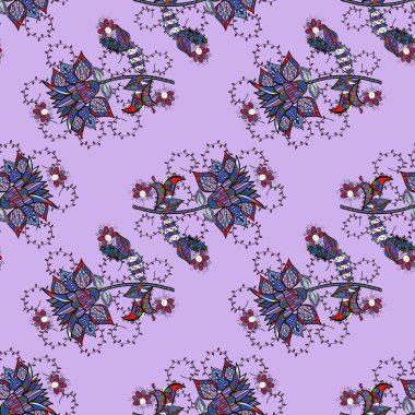 Tekstil ya da kitap kapakları, imalat, eskizler, baskı, hediye paketi ve yapıştırma kitabı için çiçeksiz arka plan. Vektör çizimi. Küçük ölçekli çiçeklerdeki basit sevimli desen.