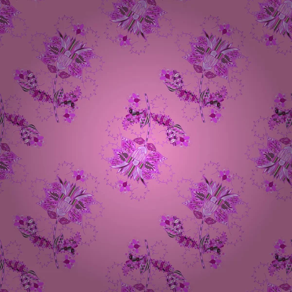 Nahtloses Blumenmuster Der Vektorillustration Blüten Neutralen Violetten Und Rosa Farben — Stockvektor