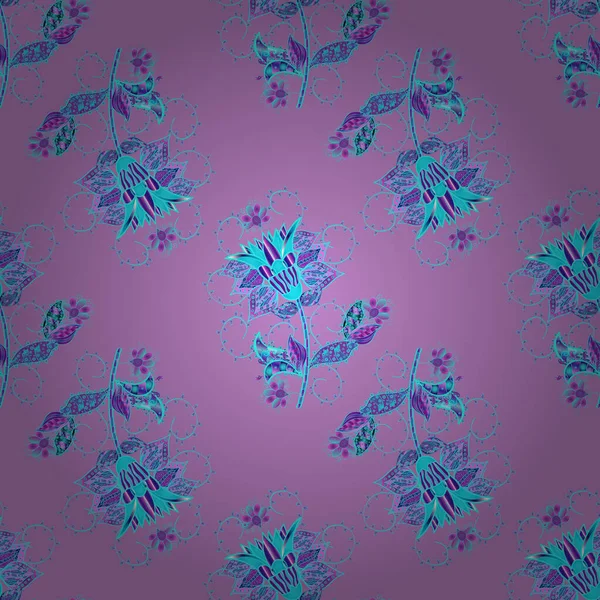 粉红色 蓝色和紫色的花 水彩画风格 无缝隙植物图案 花朵呈粉红色 蓝色和紫色 — 图库矢量图片