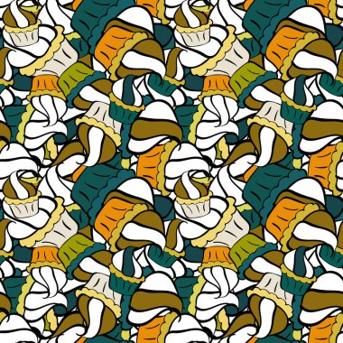 Kusursuz desenli el çizimi kekler. Siyah, beyaz ve sarı renk. Vektör çizimi. Sweets arka plan tasarımı. Fırın için yazdır.