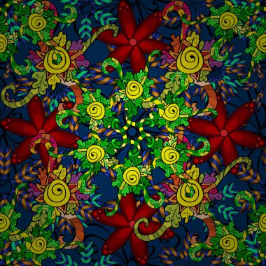 Çiçekli, yapraklı, çiçeksiz çiçek desenli. El çizimi. Vektör illüstrasyonu.