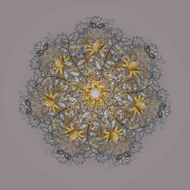 Duvar kağıtları, kumaş ve tekstil için geçmişe dönük zengin tasarım. Vektör grisi, elle çizilmiş yapraklar, çiçekler, girdaplar, karmaşık güzellikteki süsler. Yeşillik. Güzel, pürüzsüz bir desen..