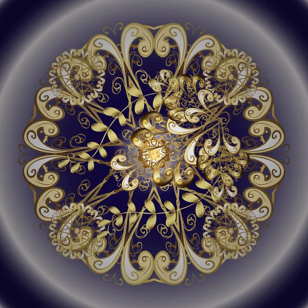 Χρυσό Μπλε Και Ουδέτερα Χρώματα Απρόσκοπτη Μεσαιωνική Floral Βασιλικό Μοτίβο — Διανυσματικό Αρχείο