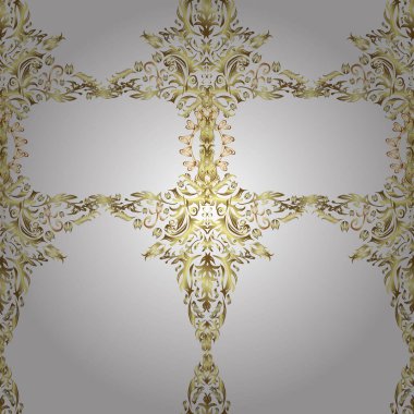 Şam, tasarım için kusursuz desen. Beyaz ve nötr renklerde altın elementli vektör deseni.