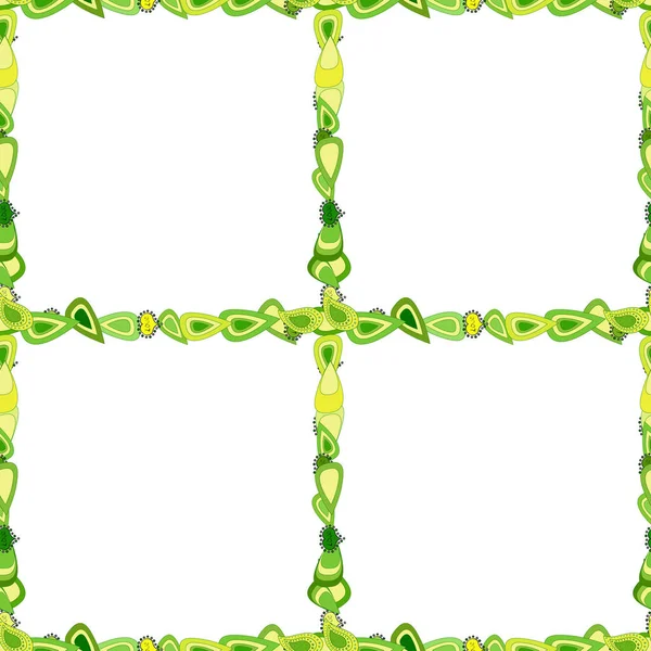 Abbildung Grünen Gelben Und Weißen Farben Doodle Rahmen Nahtloses Muster — Stockvektor