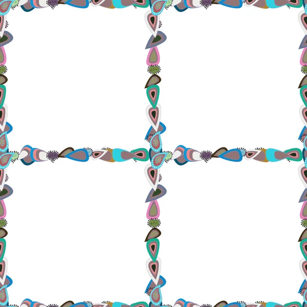 Ручные Рамки Каракулей Изображение Белого Синего Розового Цветов Вектор Бесшовно — стоковый вектор