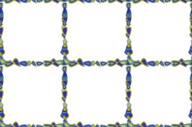 Çerçeve. Raster illüstrasyonu. Kusursuz desen. Mavi, beyaz ve sarı renkli bir resim.