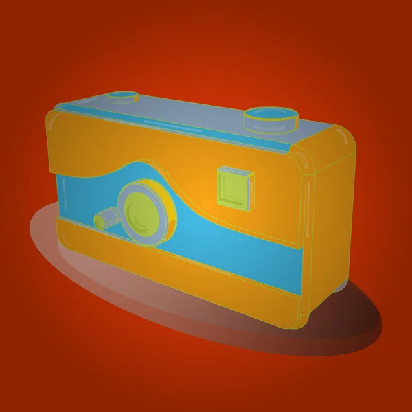 轴心术 以3D风格呈现 图像为蓝色 橙色和黄色 复古相机 — 图库矢量图片