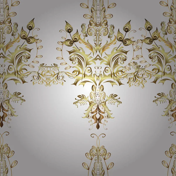 Ilustración Vectorial Patrón Sin Costura Flores Abstractas Oro Damasco Colores — Archivo Imágenes Vectoriales