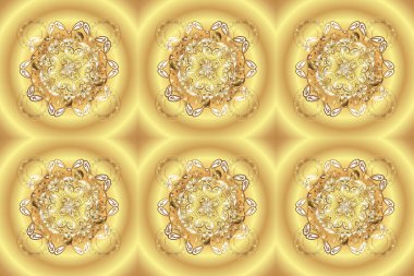 Bej ve sarı renklerdeki altın desenli altın elementler. Klasik klasik klasik arka plan. Kusursuz klasik raster altın desenli. Geleneksel oryantasyon süsü.