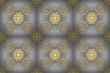 Tarafsız ve gri renklerde, altın elementli klasik, pürüzsüz desen. Raster illüstrasyonu.
