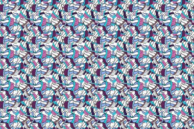 Raster illüstrasyonu. Renkli ve farklı kekler. Ortada siyah, beyaz ve mavi izole edilmiş tatlı saatler yazılı..