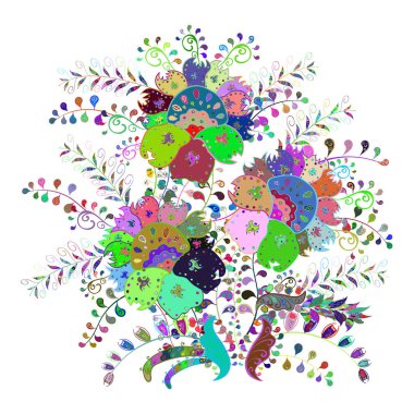 Yeşil, beyaz ve mavi renkte çiçekler. Vektör illüstrasyonundaki çiçek deseni çizimi. Düz Çiçek Elementleri Tasarımı. Renkli Bahar Teması çizim şablonu.