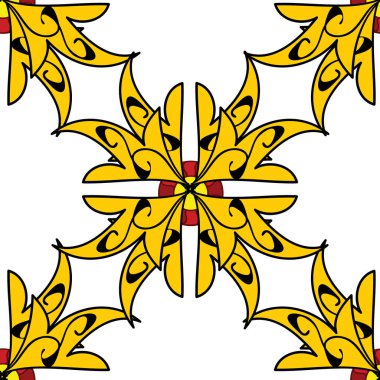 Sarı, beyaz ve siyah renkli. Kusursuz güzel kumaş deseni. Vektör - stok. Güzel geçmiş. Şirin desenler çizer.