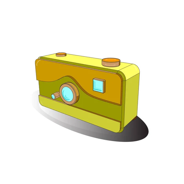 Pendurado Vintage Câmera Vetor Estilo Plano Rascunho Nas Cores Amarelo — Vetor de Stock