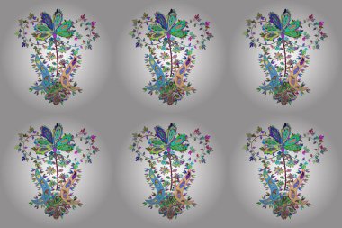 Karalamalar. Kartlar, davetiyeler, tarih kartları ve daha fazlası için kullanılabilir. Taslak dekoratif arka plan. Beyaz, yeşil ve mavi renklerde. Raster illüstrasyonu.