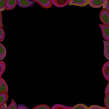 Elle çizilmiş çerçeve karalaması ile vektör arkaplan kusursuz desen. Kroşe çerçevesi yeşil, siyah ve kırmızı sınırdan oluşur. Kusursuz..