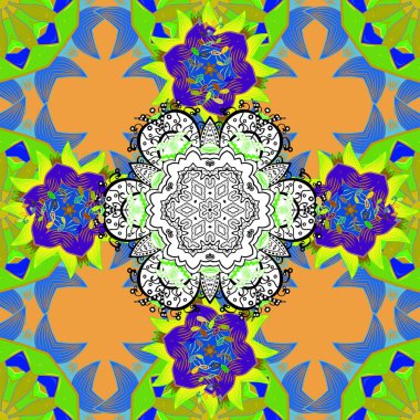 Biyoloji, çevre şirketi ya da kaplıca salonu için iş kimliği konsepti. Yeşil, mavi ve turuncu renkte vektör renkli mandala şekli. İzole edilmiş çiçek logosu. Premium logotype.