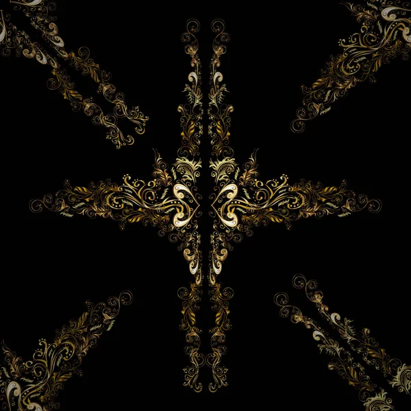 伝統的な装飾品だ シームレスな古典的なベクトルブラウンと黒と金色のパターン クラシックヴィンテージの背景 — ストックベクタ