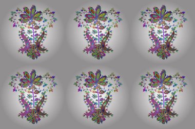 Kağıt raster sarmak için güzel bir desen. Mor karalamalar, yeşil ve beyaz renkler. Şablon çizimi şirin arkaplan.