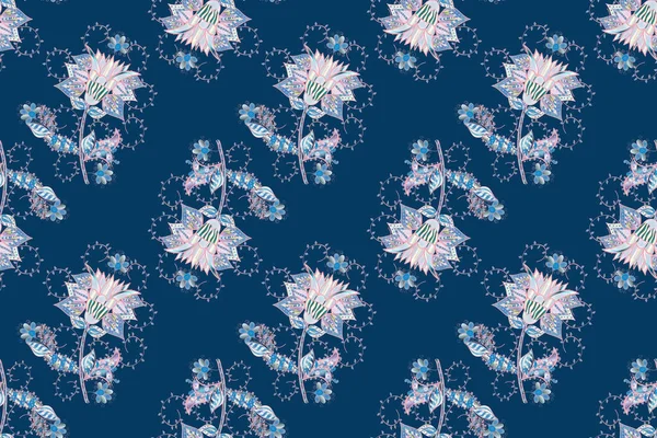 Niedliche Florale Elemente Blüten Neutralen Rosa Und Blauen Farben Raster — Stockfoto