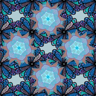 Boho tarzı çiçek pürüzsüz desen. Döşemeli mandala tasarımı, baskı kumaşı ya da kağıt ve daha fazlası için en iyisi. Tarafsız, siyah ve mavi renkler. Vektör Mandala.