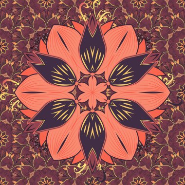 Renkli Yaz Temalı Kusursuz Arkaplan. Vektör illüstrasyonundaki modaya uygun çiçek deseni. Güzel kumaş deseni. Düz Çiçek Elementleri Tasarımı.