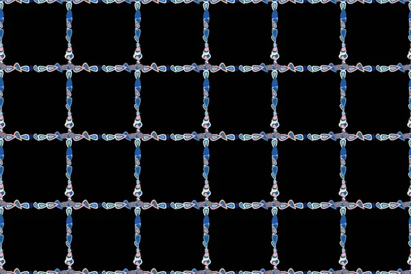 无缝图案 手绘涂鸦框 用中性的 蓝色的和黑色的图画 栅格图解 — 图库照片