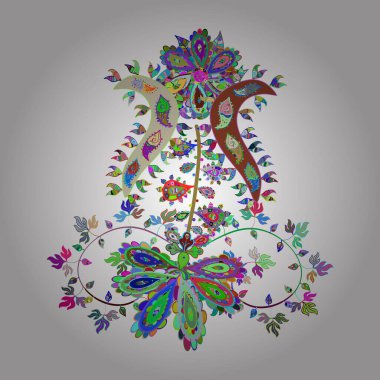 Renkli desen. Vektör çizimi. Yeşil, beyaz ve mavi arkaplan üzerine soyut karalamalar çizilmiş düz tasarım.