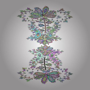 Beyaz, mavi ve nötr renkte resimler Vektör illüstrasyonunda. Kusursuz desenli. Moda baskısı, hatıra defteri, ambalaj kağıdı, çizim için zarif dekoratif süs..